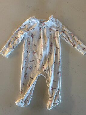 Petite Plume Pink Nutcracker Ballerina Print Footie Sleeper Romper, NWOT, 6-9